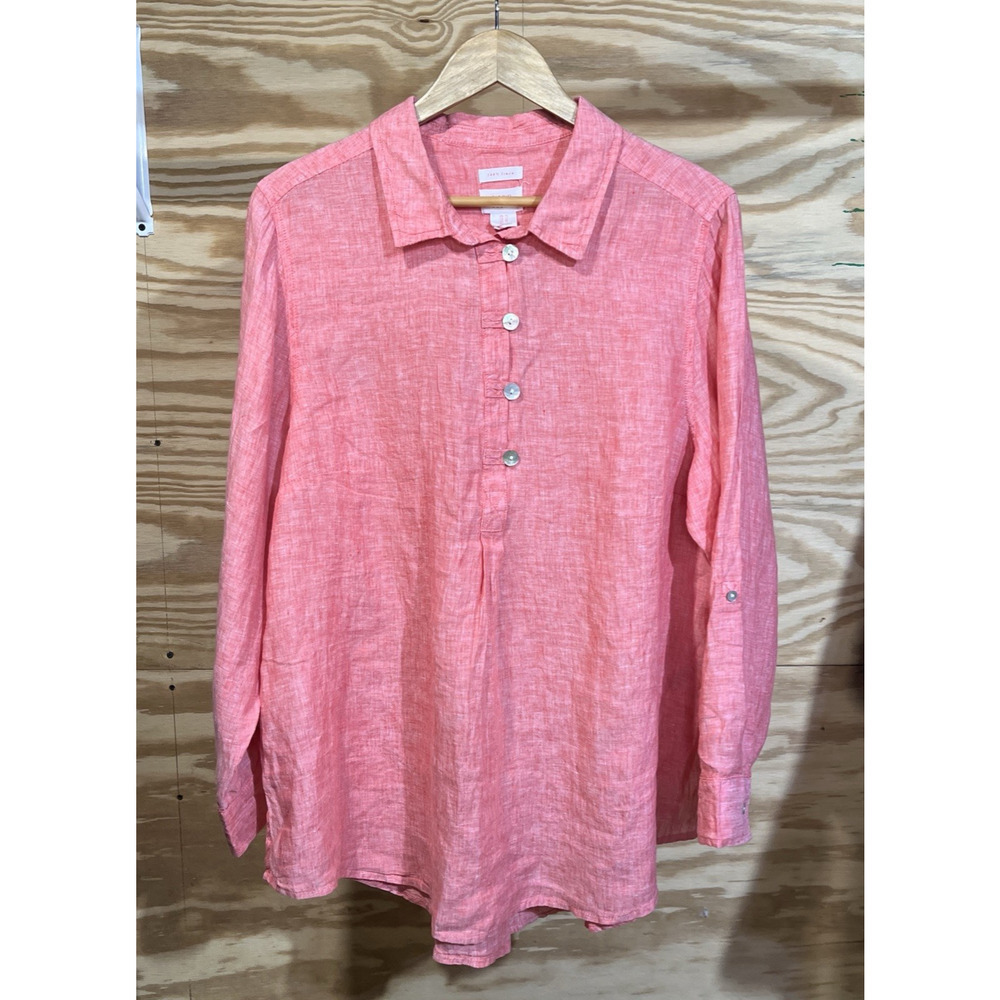 Sigrid Olsen Linen Button Front Shirt Womens 1X Coral Relaxed Beachy Coastal